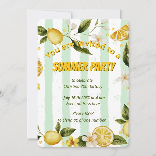 Fiesta de cumpleaños de verano de invitación (Anverso)