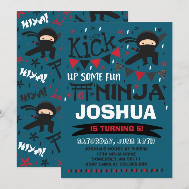 Fiesta de cumpleaños del karate de la invitación (Anverso / Reverso)