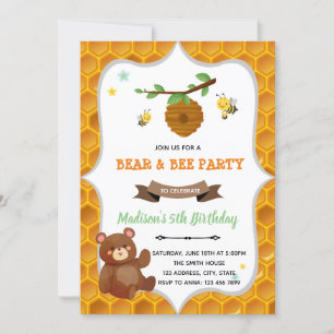 Fiesta de cumpleaños del oso y la abeja Invitación