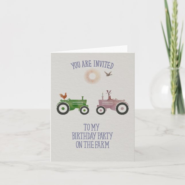 Fiesta de cumpleaños en una invitación a una granj (Anverso)