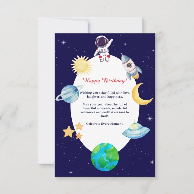 Fiesta de cumpleaños espacial con acuarela (Anverso)