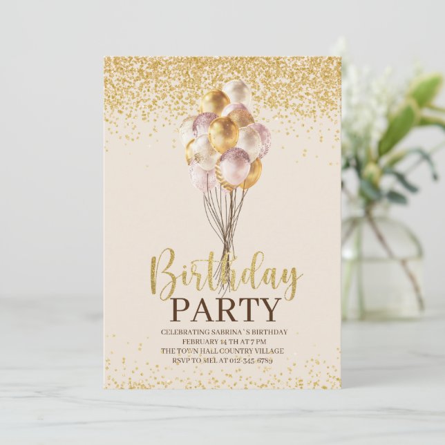 Fiesta de cumpleaños Gold e invitación personaliza (Anverso de pie)