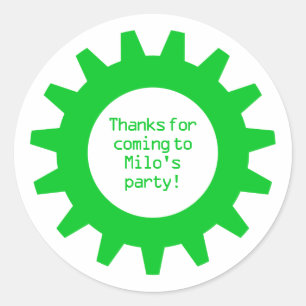 Fiesta de cumpleaños Green Gear Gracias Pegatinas