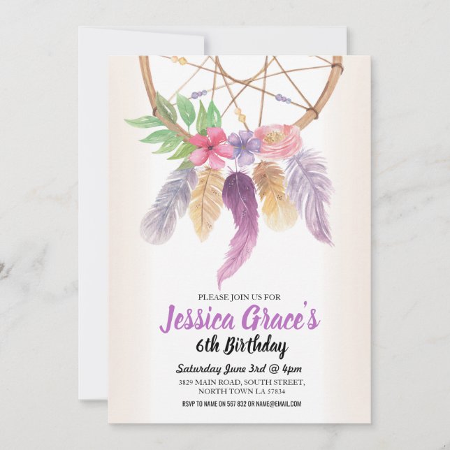 Fiesta de Cumpleaños Invitación a Floral Purple Dr (Anverso)