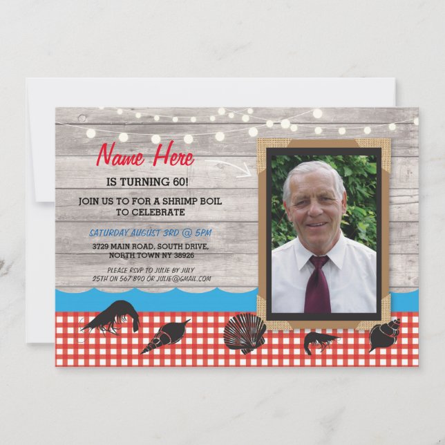 Fiesta de cumpleaños Invitación a mariscos de hier (Anverso)