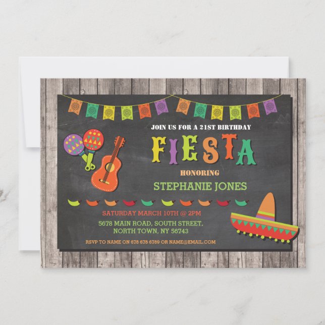 Fiesta de cumpleaños Invitación Gorra mexicano Fie (Anverso)