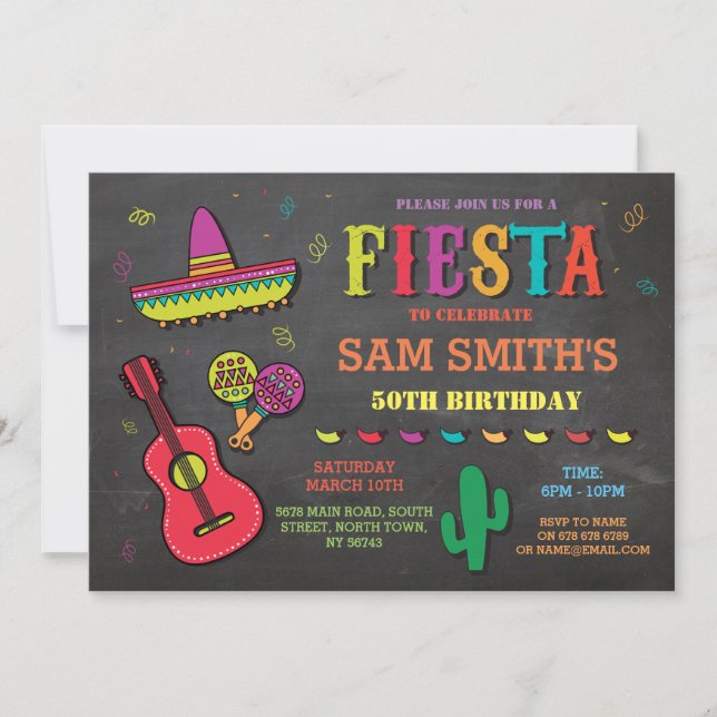 Fiesta de cumpleaños Invitación Gorra mexicano Fie (Anverso)