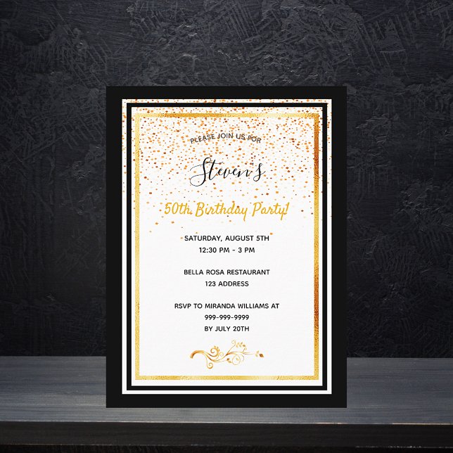 Fiesta de cumpleaños invitación simple de oro blan (Subido por el creador)