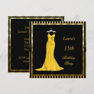 Fiesta de cumpleaños Invitación vestido de oro