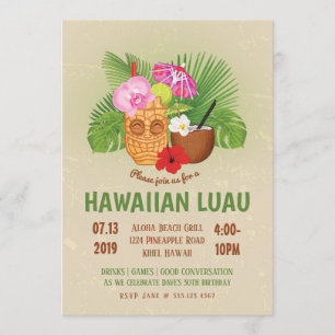 Fiesta de cumpleaños Luau invitación hawaiana Tiki