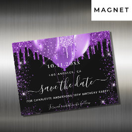 Fiesta de cumpleaños morado negro salva el imán de