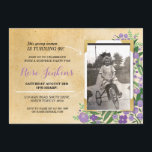 Fiesta de cumpleaños Morple Floral Invitación a co<br><div class="desc">Añade tu foto a esta invitación floral de estilo vintage. Agregue cualquier edad. Se incluye la impresión posterior.</div>
