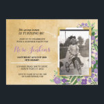 Fiesta de cumpleaños Morple Floral Invitación a co<br><div class="desc">Añade tu foto a esta invitación floral de estilo vintage. Agregue cualquier edad. Se incluye la impresión posterior.</div>