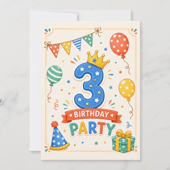 Fiesta de cumpleaños número 3 personalizada y colo (Anverso)