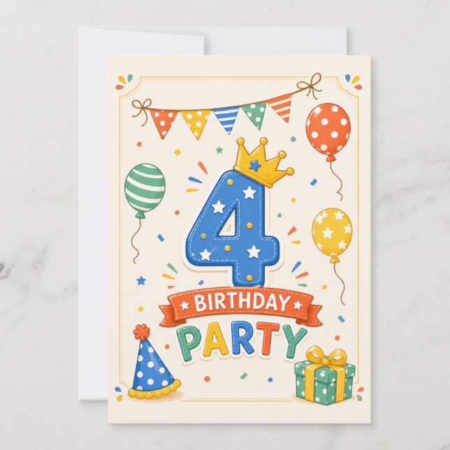 Fiesta de cumpleaños número 4 personalizada y colo (Anverso)