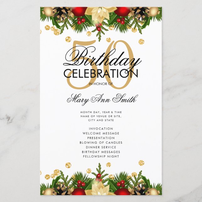 Fiesta de cumpleaños número 50 Oro con menú (Anverso)