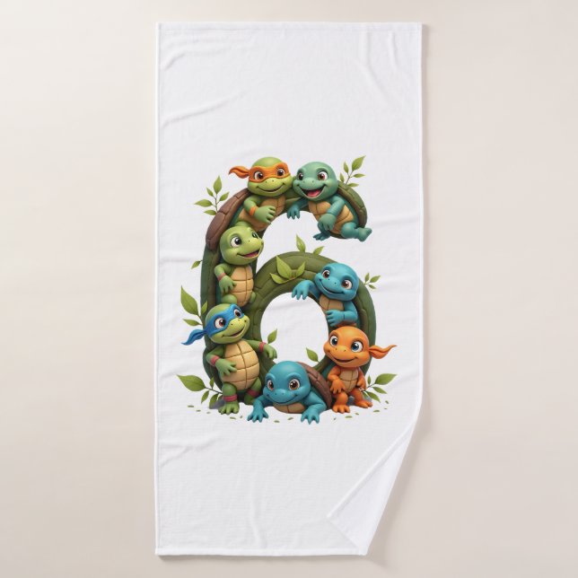 Fiesta de cumpleaños número 6 tema tortuga marina  (Toalla de baño)
