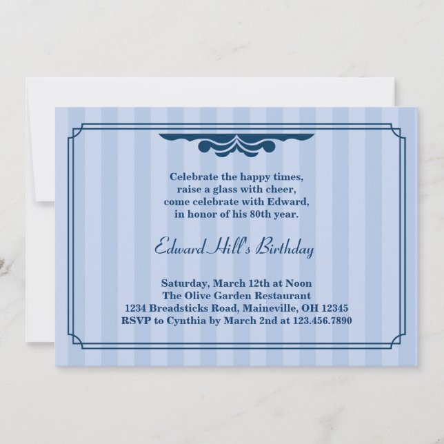 Fiesta de cumpleaños número 80 Invitación elegante (Anverso)