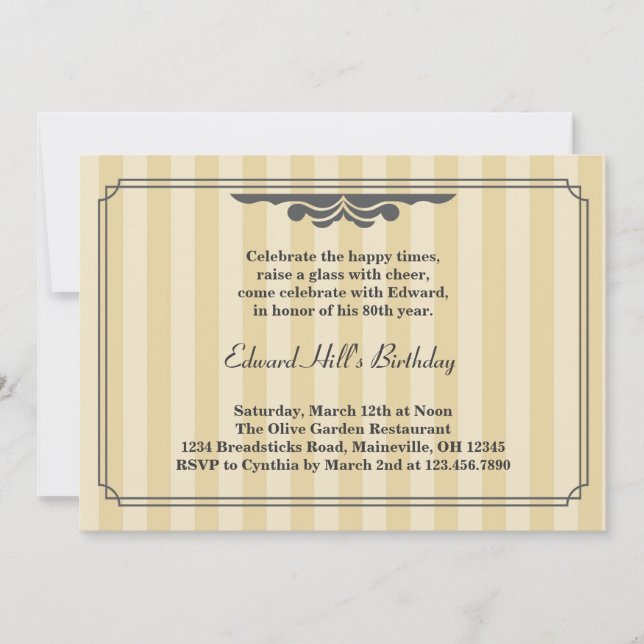 Fiesta de cumpleaños número 80 Invitación elegante (Anverso)