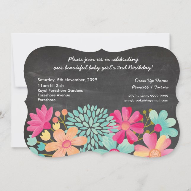 Fiesta de cumpleaños número de chicas Invitación d (Reverso)