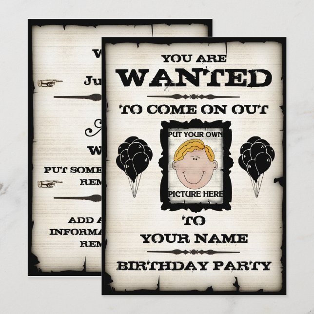 Fiesta de cumpleaños quería invitaciones (Anverso / Reverso)