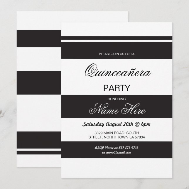 Fiesta de cumpleaños Quinceanera Invitación negra  (Anverso / Reverso)