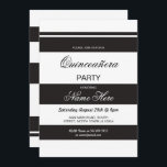 Fiesta de cumpleaños Quinceanera Invitación negra<br><div class="desc">Elegantes invitaciones de Fiesta Blanca y Negra. Se incluye la impresión posterior. Cambie el texto para que se adapte a su fiesta,  perfecto para cualquier edad.  Vea la colección - ver Wow Meow para la elegante colección de rayas en blanco y negro.</div>