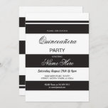 Fiesta de cumpleaños Quinceanera Invitación negra<br><div class="desc">Elegantes invitaciones de Fiesta Blanca y Negra. Se incluye la impresión posterior. Cambie el texto para que se adapte a su fiesta,  perfecto para cualquier edad.  Vea la colección - ver Wow Meow para la elegante colección de rayas en blanco y negro.</div>