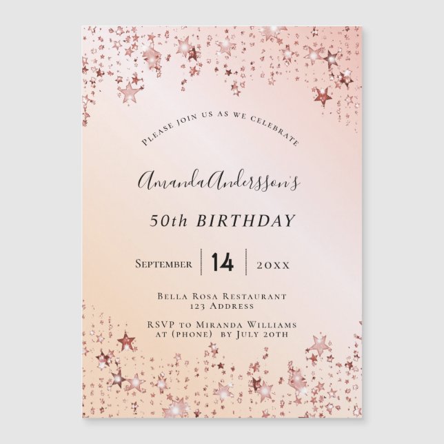 Fiesta de cumpleaños rosa de oro estrellas rosas d (Anverso)