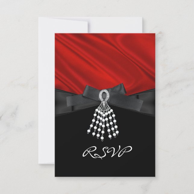 Fiesta de Cumpleaños RSVP seda roja joya negro bla (Anverso)