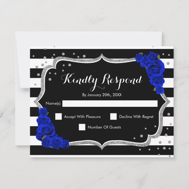 Fiesta de cumpleaños RSVP - Tarjeta azul real de c (Anverso)
