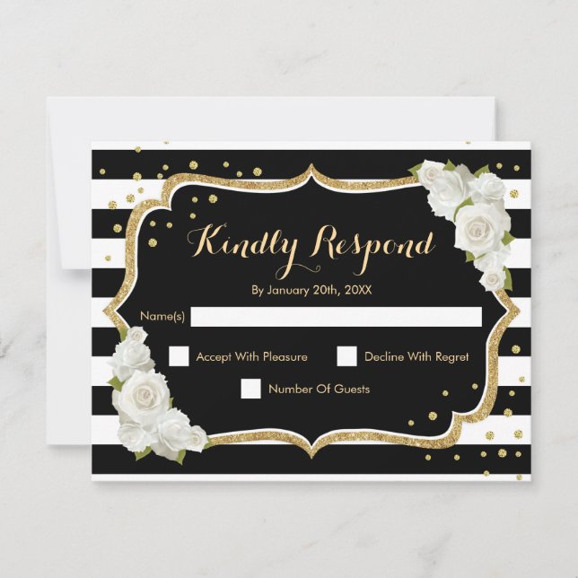 Fiesta de cumpleaños RSVP - Tarjeta blanca dorada  (Anverso)