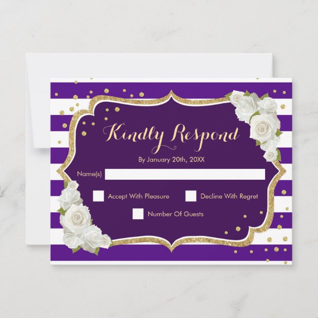 Fiesta de cumpleaños RSVP - Tarjeta de oro púrpura (Anverso)
