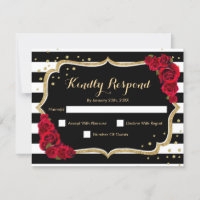 Fiesta de cumpleaños RSVP - Tarjeta roja negra de 