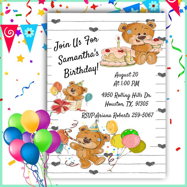 Fiesta de cumpleaños Teddy Bears Invitación de cum (Subido por el creador)