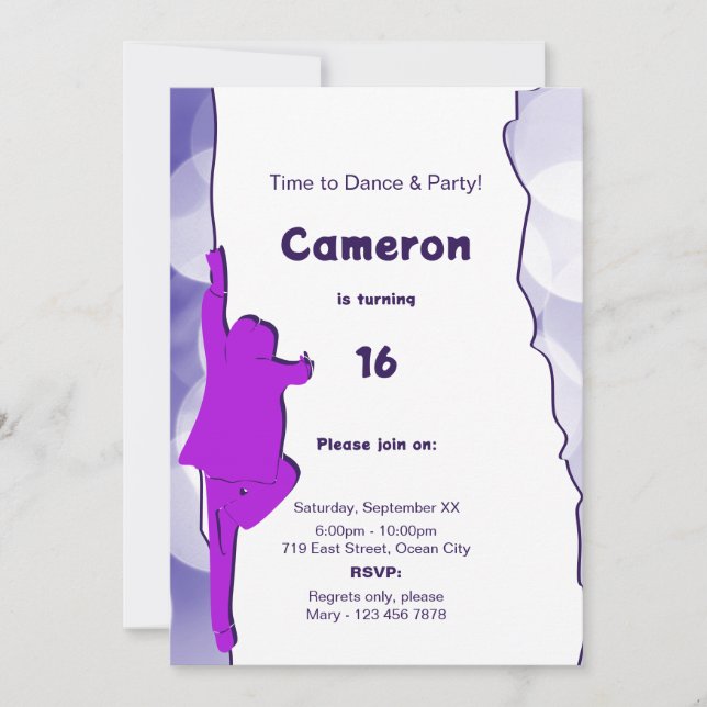 Fiesta de Danza Azul divertida Invitación de cumpl (Anverso)