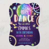Fiesta de danza Neon Glow Disco Invitación al cump
