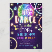 Fiesta de danza Neon Glow Disco Invitación al cump