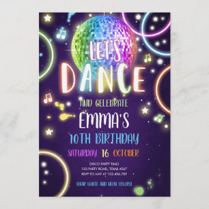 Fiesta de danza Neon Glow Disco Invitación al cump