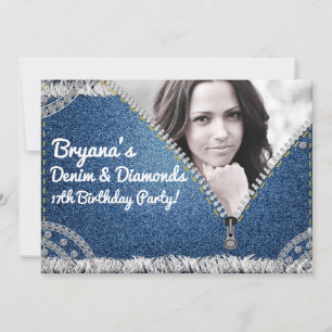 Fiesta de Denim & Diamonds Jean Zipper Invitación 