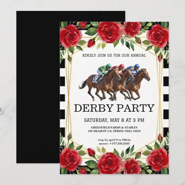 Fiesta de Derby de Carreras de Caballos Invitación (Anverso / Reverso)