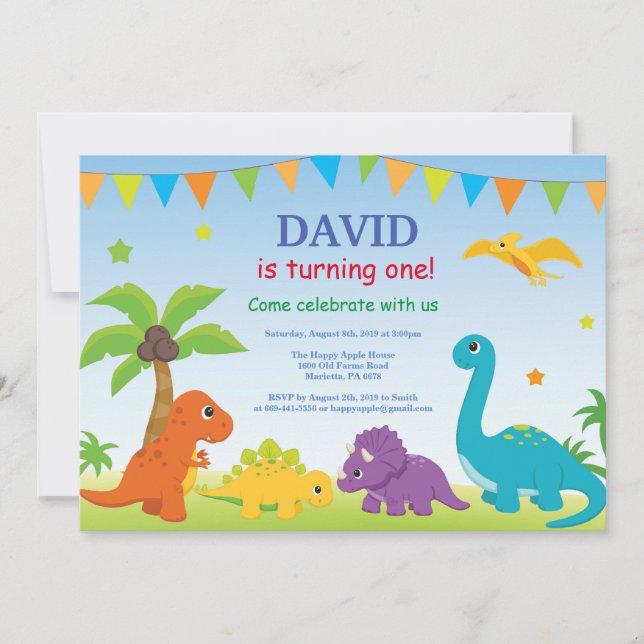 Fiesta de Dino de la invitación del cumpleaños del (Anverso)