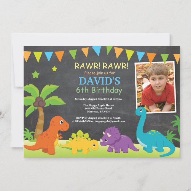 Fiesta de Dino de la invitación del cumpleaños del (Anverso)