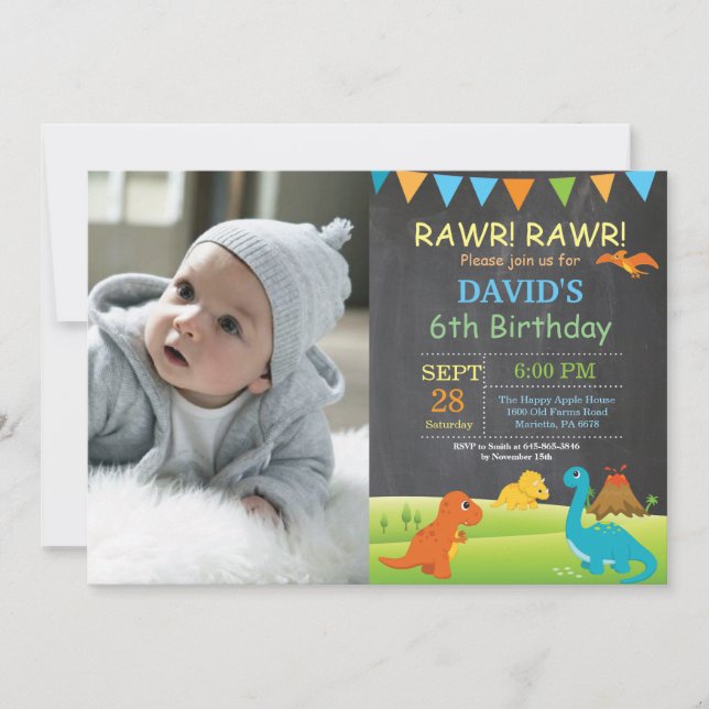 Fiesta de Dino de la invitación del cumpleaños del (Anverso)
