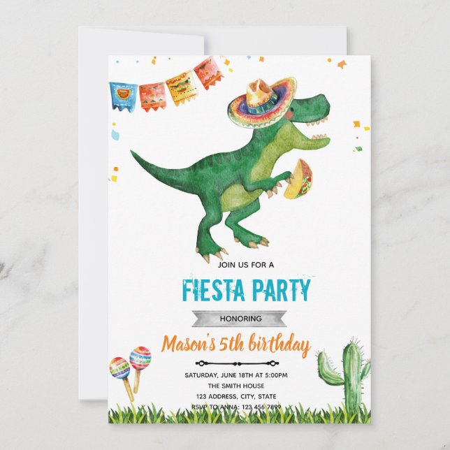 Fiesta de Dinosaur Invitación al cumpleaños (Anverso)
