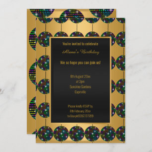 FIESTA DE DISCO TEMA ORO TODA LA INVITACIÓN DE OCA