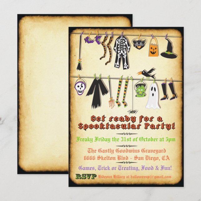 Fiesta de disfraces de Halloween Invitación en lín (Anverso / Reverso)