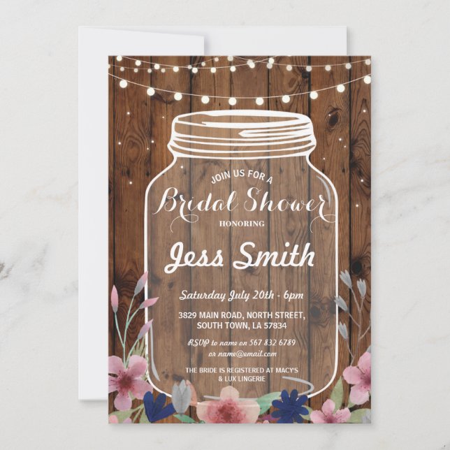 Fiesta de ducha nupcial Invitación floral de Jar W (Anverso)