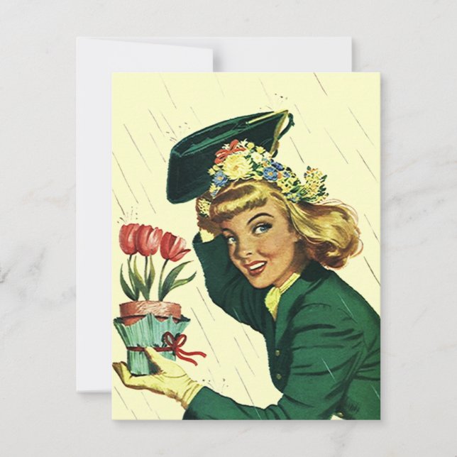 Fiesta de ducha retro en blanco, bebé o invitación (Anverso)
