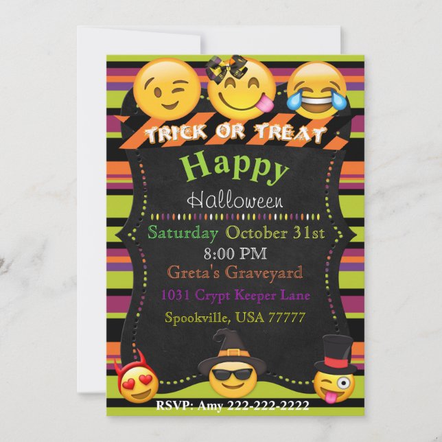 Fiesta de Emoji de Halloween o invitación de cumpl (Anverso)